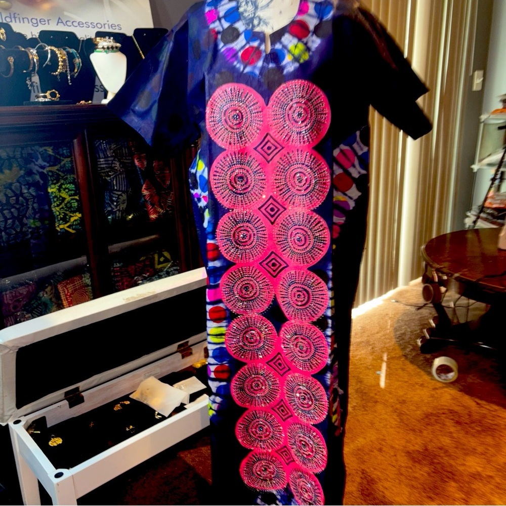 Authentic Embellished Stoned Kaftan Tie &Dye Cotton Long Dress Women